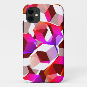 Capa Para iPhone 11 Hexágonos brancos, vermelhos a rosa sobre fundo v