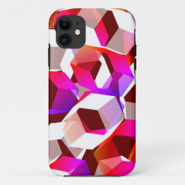 Capa Para iPhone 11 Hexágonos brancos, vermelhos a rosa sobre fundo ve