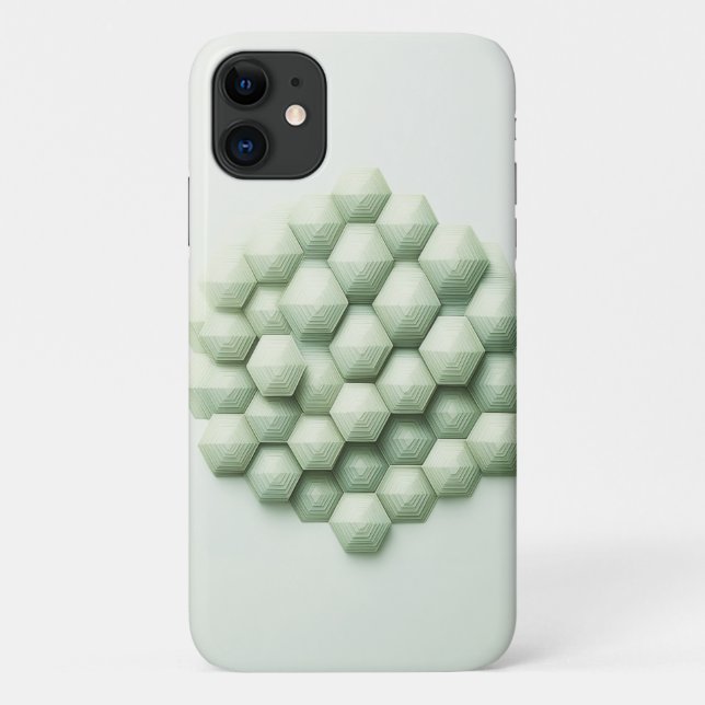 Capa Para iPhone 11 Hexágonos Geométricos Texturizados Modernos - Verd (Verso)