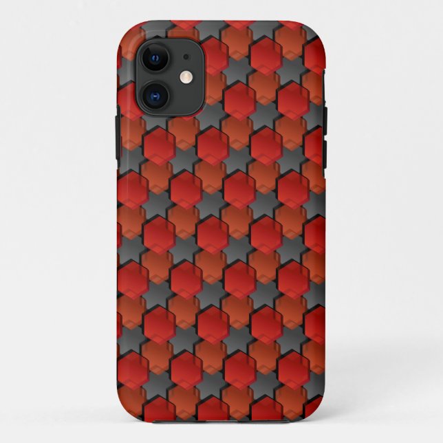 Capa Para iPhone 11 Hexágonos vermelhos sobrepostos e "estrela cinza" (Verso)