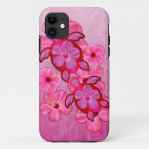 Capa Para iPhone 11 Hibiscus e tartarugas cor-de-rosa de Honu