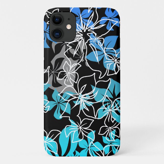 Capa Para iPhone 11 Hibiscus Hawaiian Blend Floral Blue (Verso)