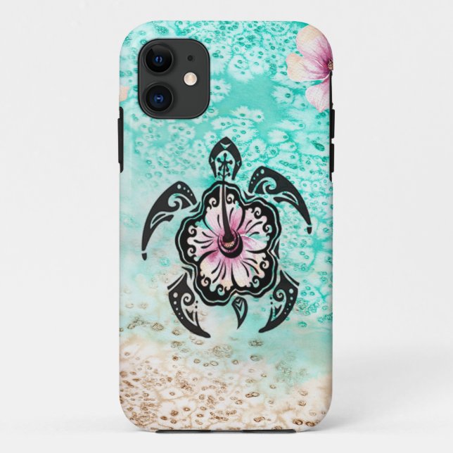 Capa Para iPhone 11 Hibiscus Turtle (Verso)