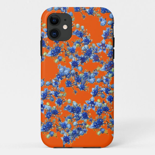 Capa Para iPhone 11 hidrangea laranja e azul (Verso)