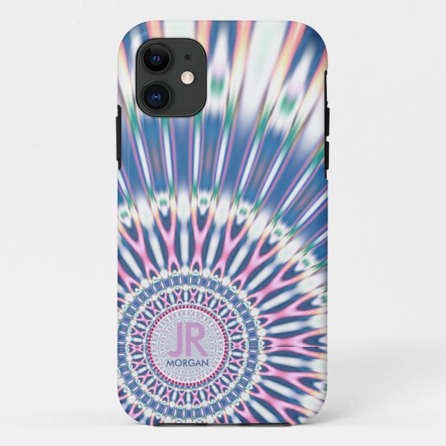 Capa Para iPhone 11 Hippie 'delica Funk Pink Blue Monograma (Verso)
