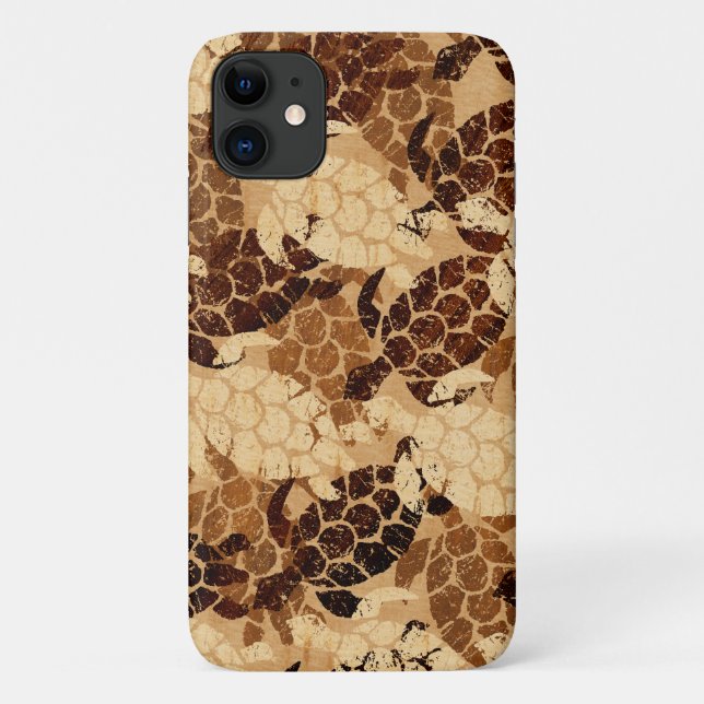 Capa Para iPhone 11 Honu Sea Turtle Havaiana Aloha Faux Koa Wood (Verso)