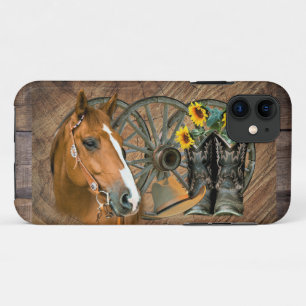 Capa Para iPhone 11 Horse Cowboy Boots Roda Girassol Roda Roda Girass