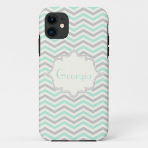 Capa Para iPhone 11 Hortelã moderna, cinza, costume do teste padrão