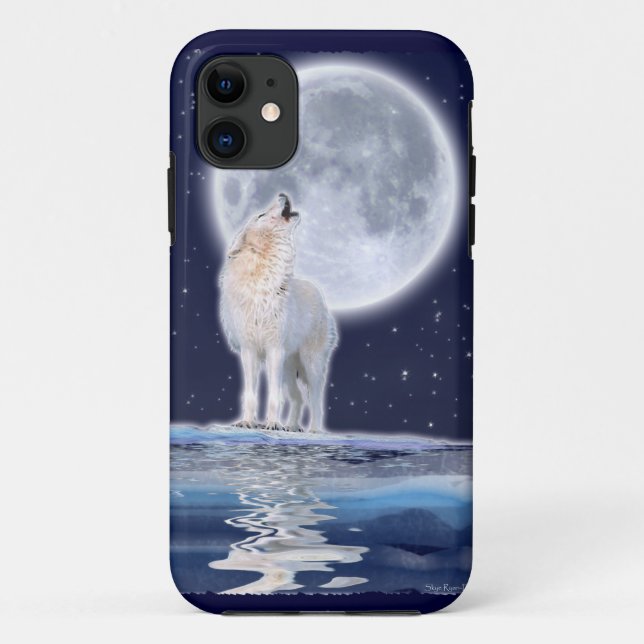 Capa Para iPhone 11 Howling Artic Wolf & Full Moon iPhone 5 Case (Verso)