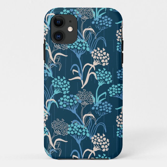 Capa Para iPhone 11 Hydrangea Floral Estilizada - Azul Elegante (Verso)