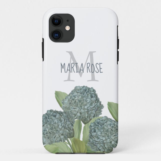Capa Para iPhone 11 Hydrangea Personalizada Monograma Chic (Verso)