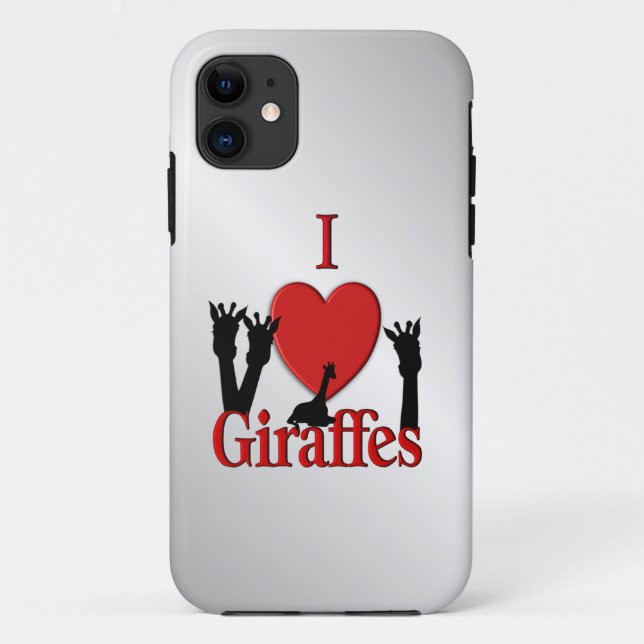 Capa Para iPhone 11 I Heart Girafes Silver (Verso)