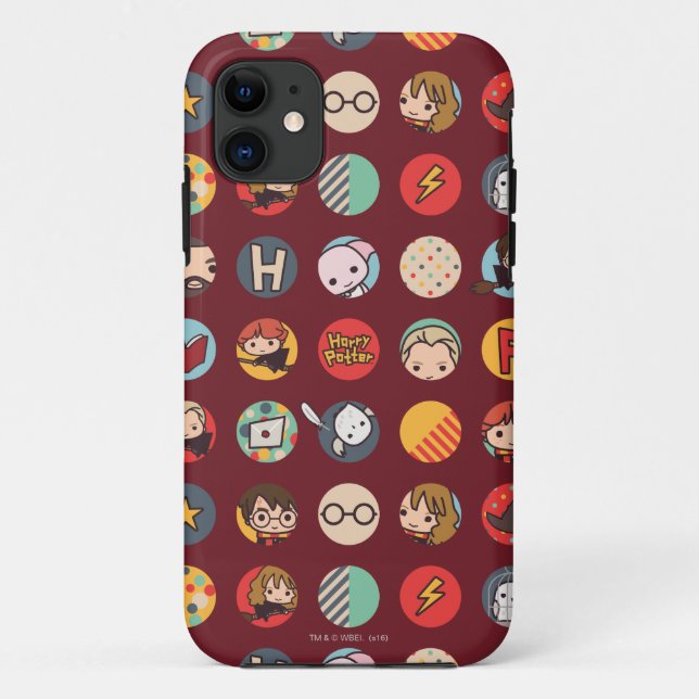 Capa Para iPhone 11 Ícones de Harry Potter em Padrão de Desenho Animad (Verso)