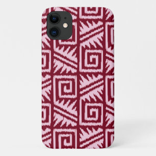 Capa Para iPhone 11 Ikat Aztec Pattern - Borgonha e Rosa