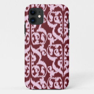 Capa Para iPhone 11 Ikat Damasco Mourisco - burgundy e rosa