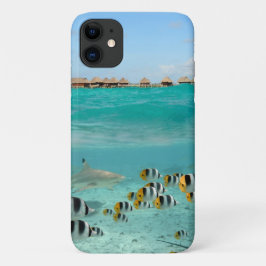 Capa Para iPhone 11 Ilha tropical com tubarão e peixes