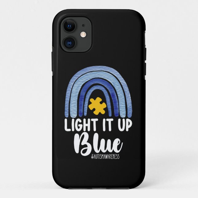 Capa Para iPhone 11 Ilumine de Azul Arco-íris Conscientização da Famíl (Verso)