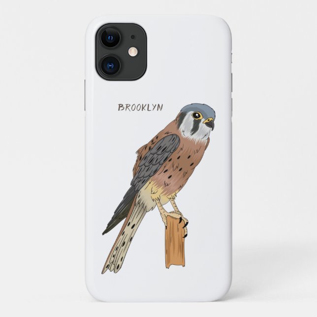 Capa Para iPhone 11 Ilustração de ave do Kestrel Americano (Verso)
