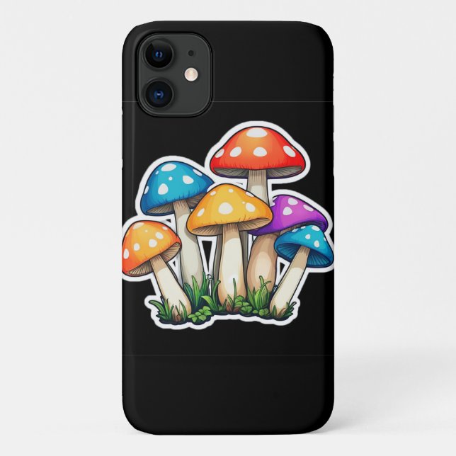 Capa Para iPhone 11 Ilustração de Cogumelo Transparente (Verso)