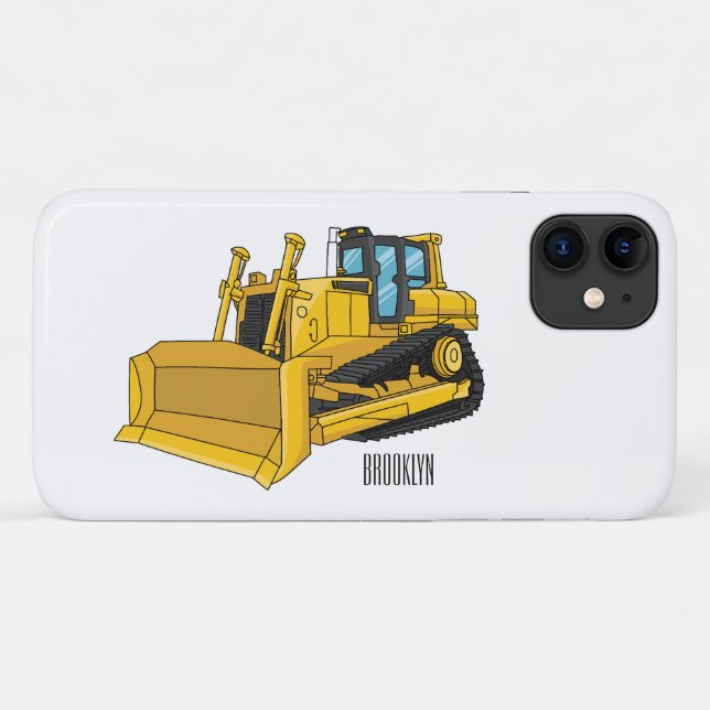 Capa Para iPhone 11 Ilustração de desenho animado Bulldozer (Verso (horizontal))