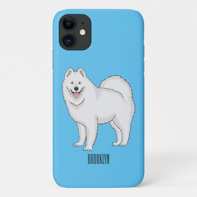 Capa Para iPhone 11 Ilustração de desenho animado com cão Samoyed (Verso)