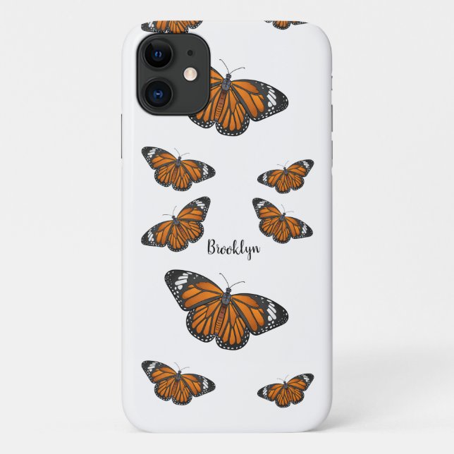 Capa Para iPhone 11 Ilustração de desenho animado da borboleta monarca (Verso)