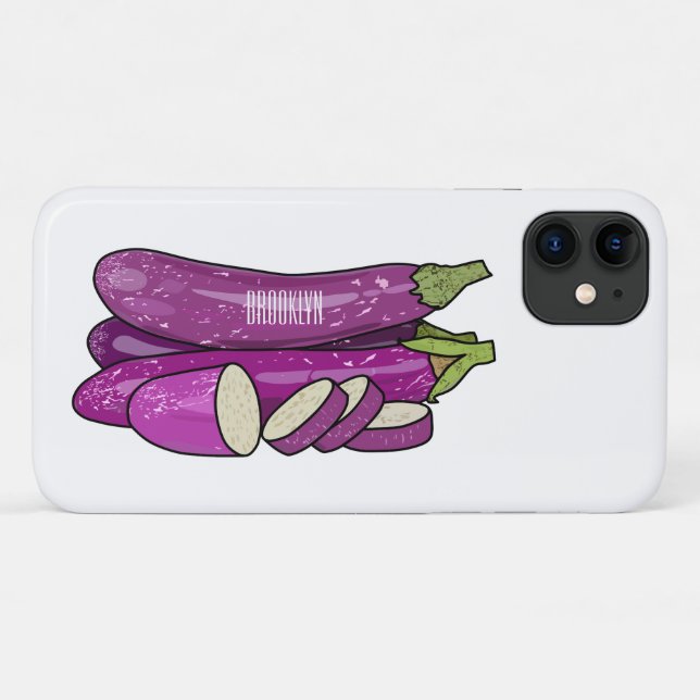 Capa Para iPhone 11 Ilustração de desenho animado de beringela (Verso (horizontal))