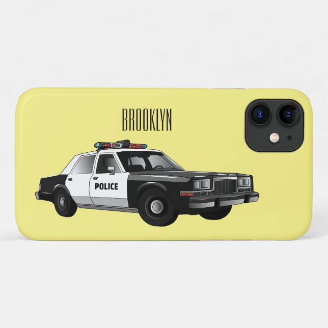 Capa Para iPhone 11 Ilustração de desenho animado de carro da polícia (Verso (horizontal))