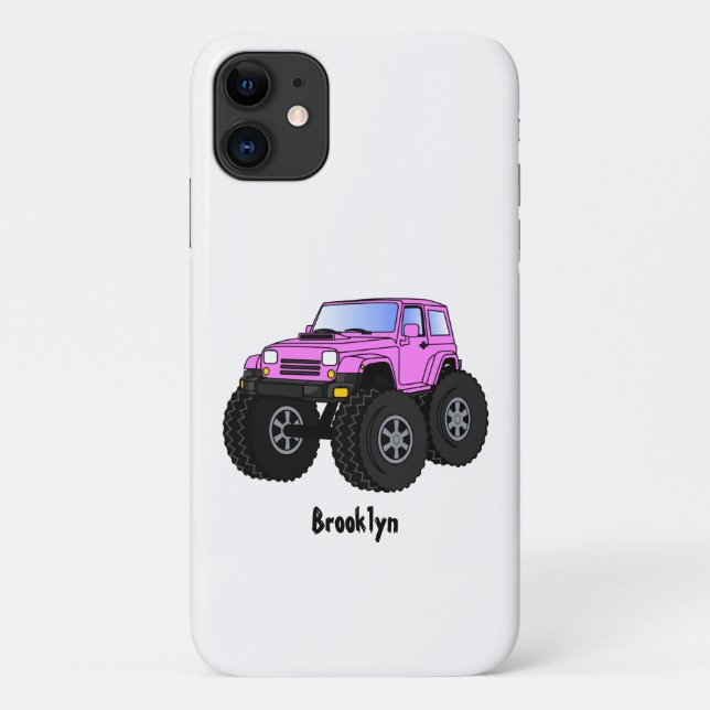 Capa Para iPhone 11 Ilustração de desenho animado de monstro rosa (Verso)