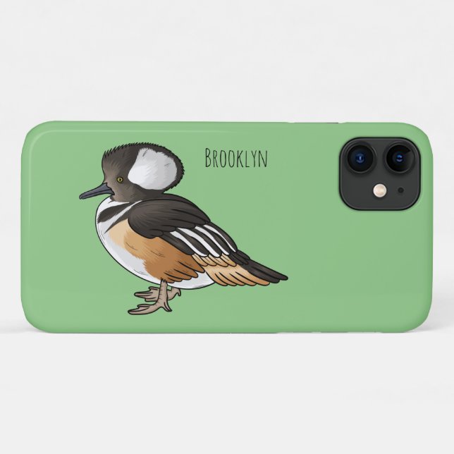 Capa Para iPhone 11 Ilustração de desenho animado de pássaro merganser (Verso (horizontal))