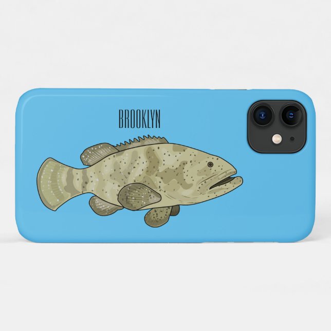 Capa Para iPhone 11 Ilustração de desenho animado de peixe-grua (Verso (horizontal))