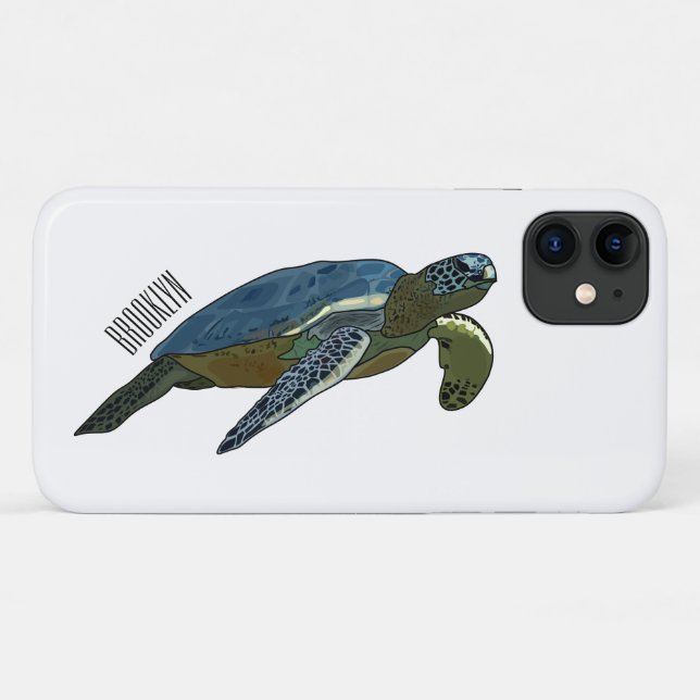 Capa Para iPhone 11 Ilustração de desenho animado de tartaruga marinha (Verso (horizontal))