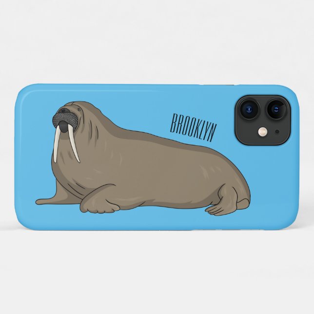 Capa Para iPhone 11 Ilustração de desenho animado de Walrus (Verso (horizontal))