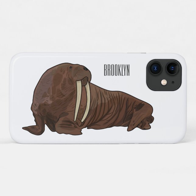 Capa Para iPhone 11 Ilustração de desenho animado de Walrus (Verso (horizontal))