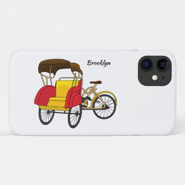 Capa Para iPhone 11 Ilustração de desenho animado do rickshaw Pedicab (Verso (horizontal))