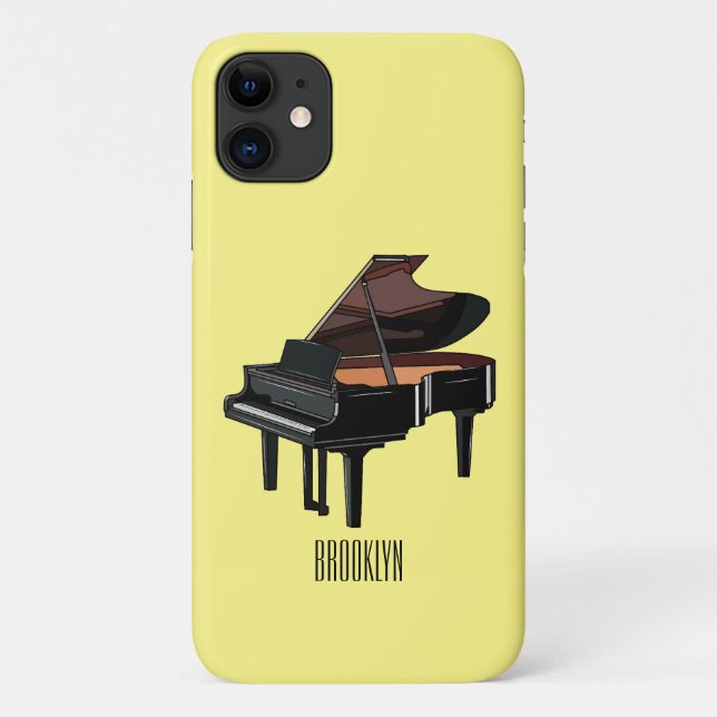 Capa Para iPhone 11 Ilustração de desenho animado Piano (Verso)
