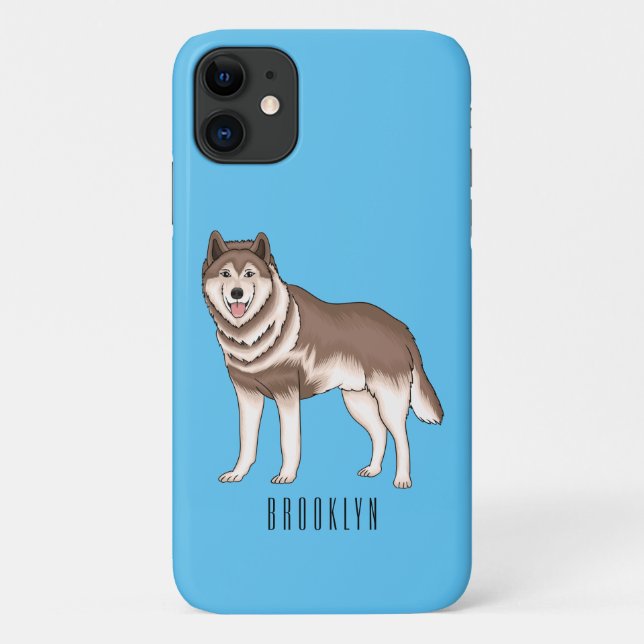 Capa Para iPhone 11 Ilustração de desenho animado siberiano husky (Verso)