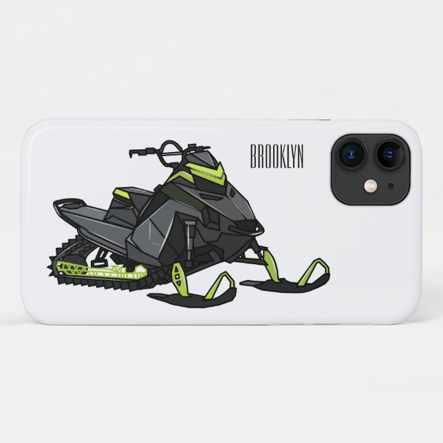 Capa Para iPhone 11 Ilustração de desenho animado Snowmobile (Verso (horizontal))