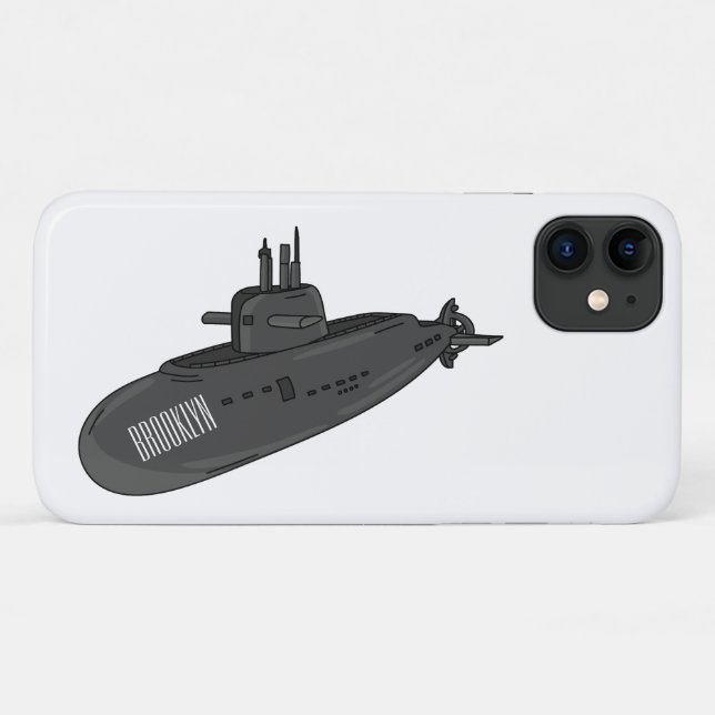 Capa Para iPhone 11 Ilustração de desenho animado submarino (Verso (horizontal))