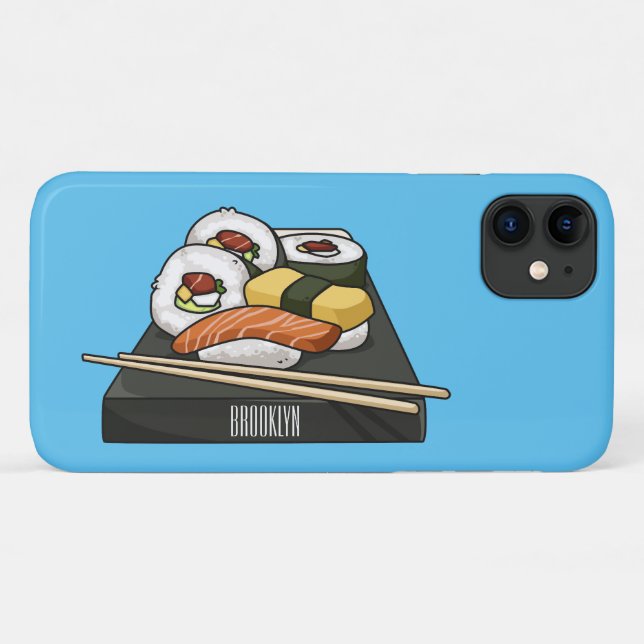 Capa Para iPhone 11 Ilustração de desenho animado Sushi (Verso (horizontal))
