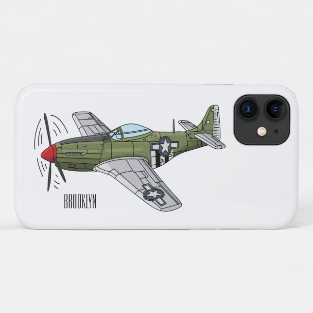 Capa Para iPhone 11 Ilustração de desenho de avião militar (Verso (horizontal))