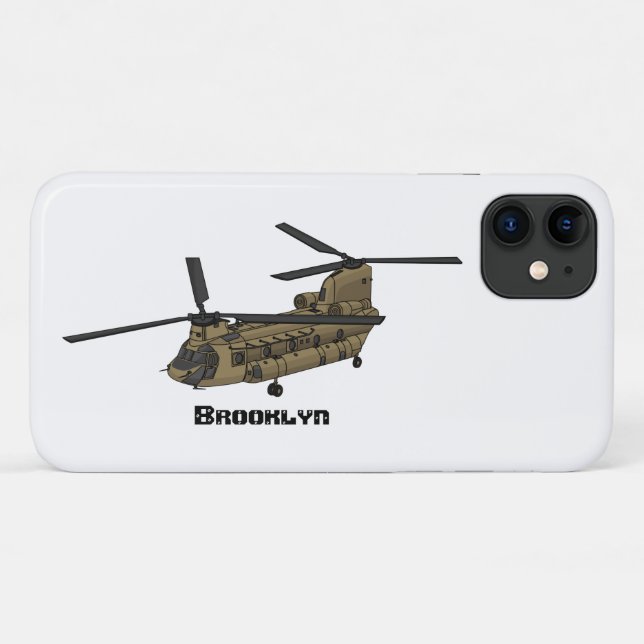 Capa Para iPhone 11 Ilustração de helicóptero militar Chinook (Verso (horizontal))