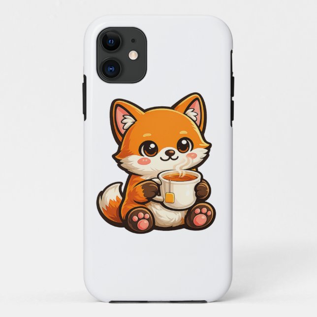 Capa Para iPhone 11 Ilustração de Raposa do Chá Fofa – Raposa Aconcheg (Verso)