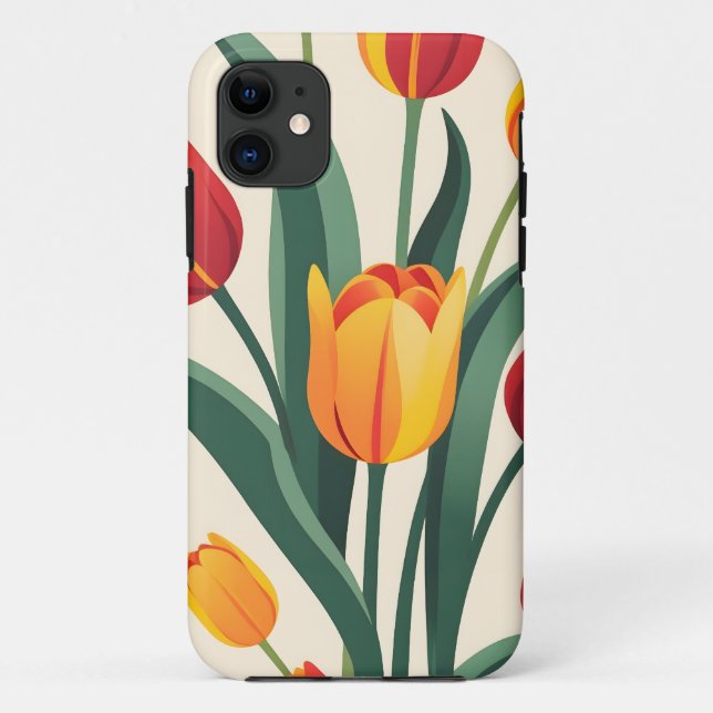 Capa Para iPhone 11 Ilustração de Tulipas Negrito (Verso)