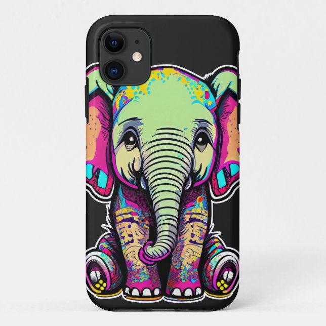 Capa Para iPhone 11 Ilustração digital de um adorável bebê elefante se (Verso)