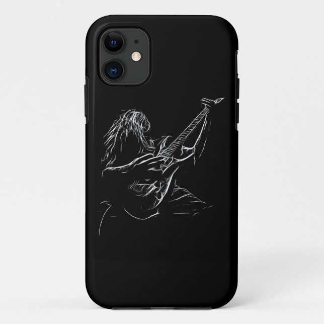 Capa Para iPhone 11 Ilustração do tocador de guitarra de metal preto e (Verso)