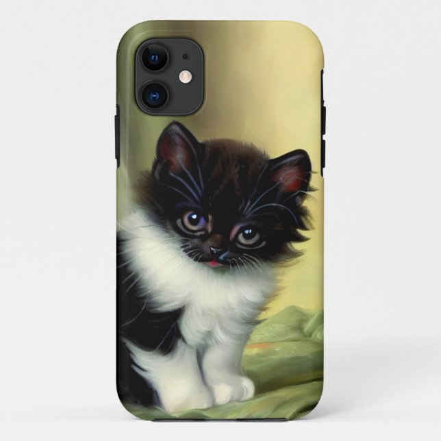 Capa Para iPhone 11 Ilustração Vintage Tuxedo Kitten (Verso)