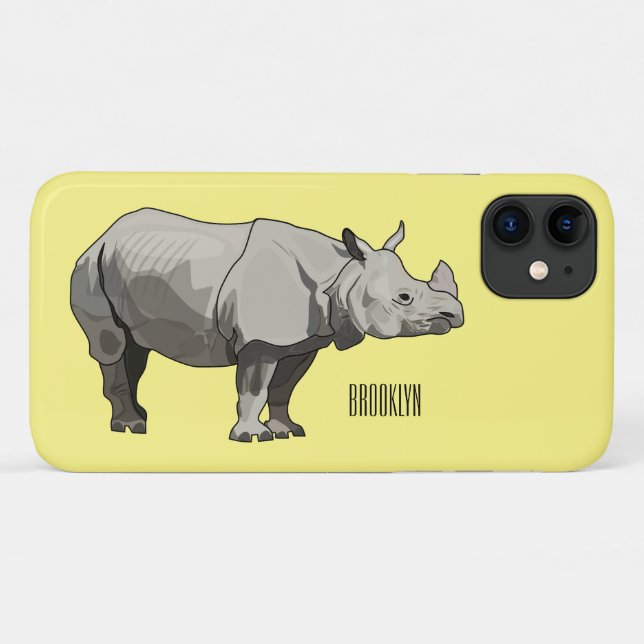 Capa Para iPhone 11 Imagem do desenho animado de Javan rhinoceros (Verso (horizontal))