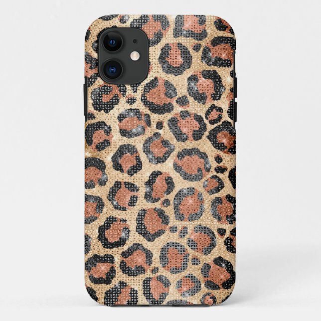 Capa Para iPhone 11 Impressão Animal Dourada Preta-Castanho-Castanho-  (Verso)