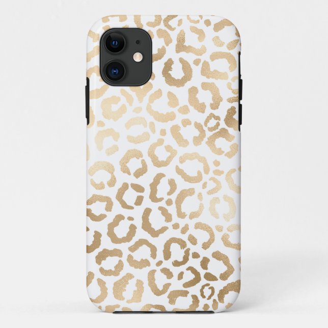 Capa Para iPhone 11 Impressão Animal Leopardo Branco Dourado Elegante  (Verso)